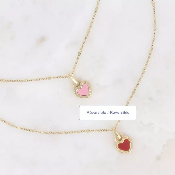 Halsketting Duo Hart Rood/Roze - Afbeelding 3