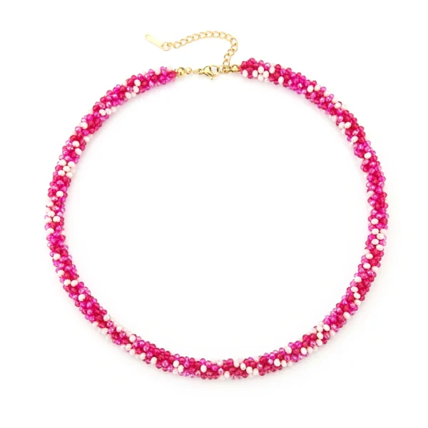 Halsketting Color Beads Roze/Wit