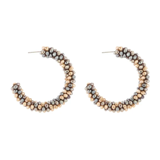Oorbellen Rond Edelsteentjes Paars/Bruin/Beige