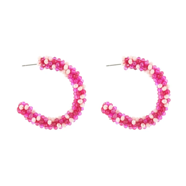 Oorbellen Rond Edelsteentjes Roze/Wit