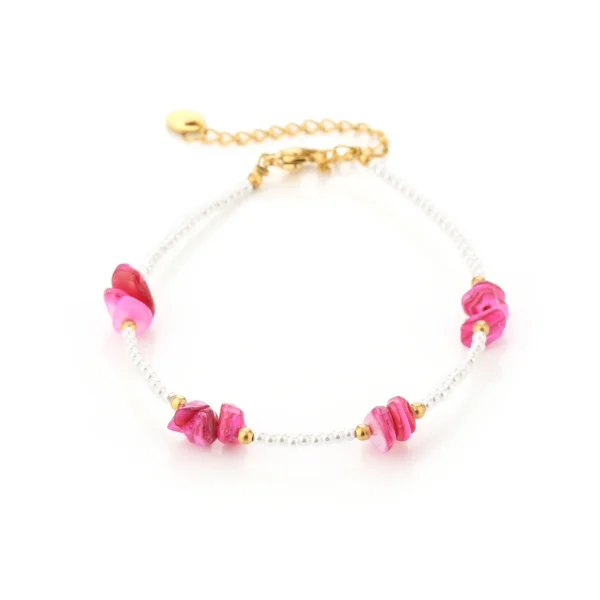 Armband Natuursteen & Kraaltjes Roze