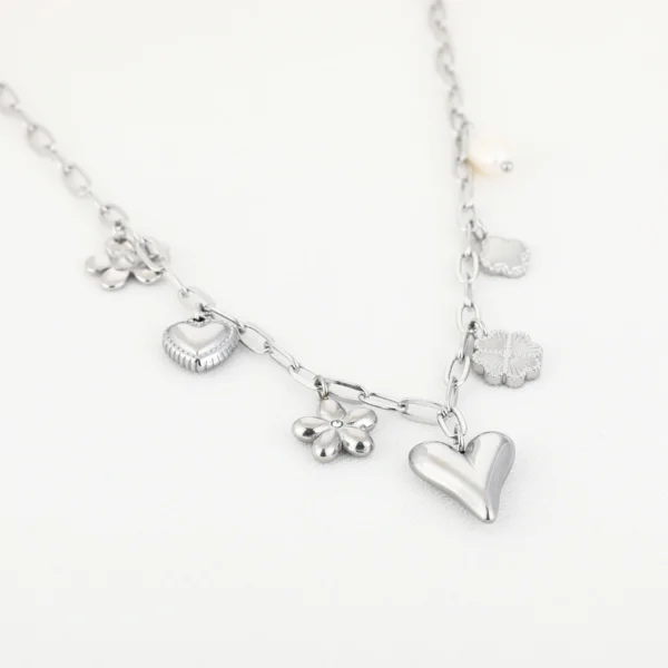 Halsketting Charms Hearts & Flowers Zilver - Afbeelding 2