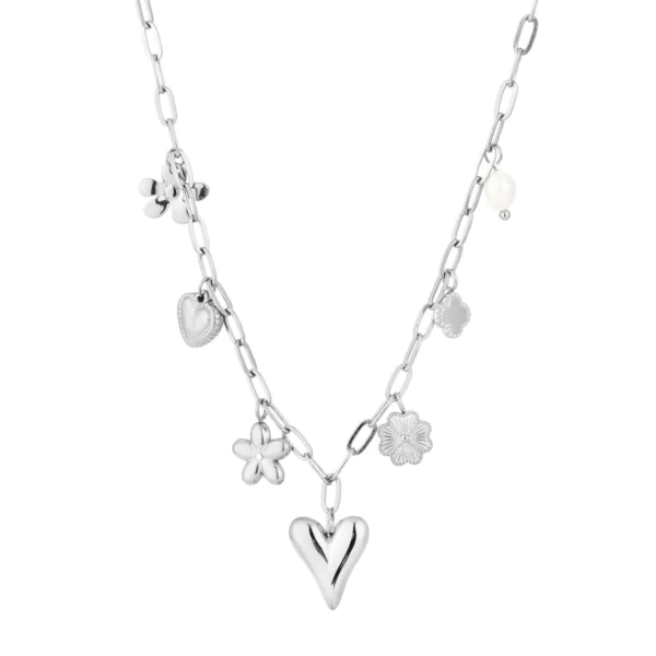 Halsketting Charms Hearts & Flowers Zilver