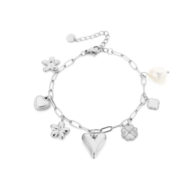 Armband Charms Hearts & Flowers Zilver