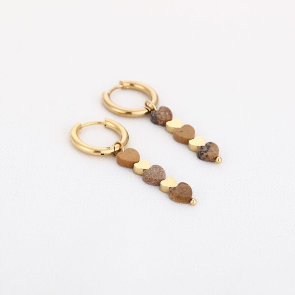 Oorbellen Hartjes Goud/Beige - Afbeelding 2