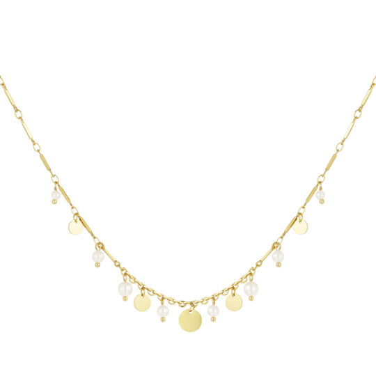 Ketting Ronde Bedels en Parels Goud